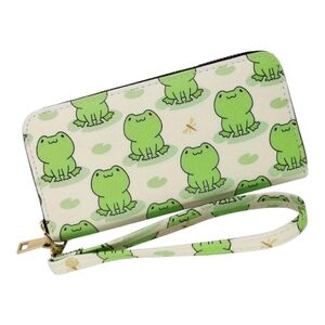 Women's Cute Frog Pattern Wallet Clutch Wristlet Strap Card Phone